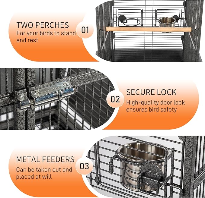 VINGLI Bird Cage with Rolling Stand for Parrots, Cockatiels, Budgies, Lovebirds, Small/Medium Birds (62“H with Play Top)