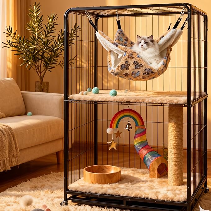 Cat Hammock for Cage, Soft Warm Hanging Bed for Kitten, Guinea Pig, Ferret, Rat, Chinchilla and Other Small Pets, Cozy Bunkbed 13.39"x13.39"