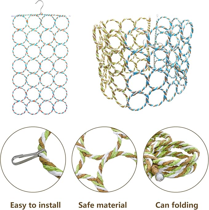 Bird Swing Climbing Rope Net Toys 14" x 24" Parakeet Hemp Rope Perch Swing Ladder Bridge Hanging Hammock Small Animal Activity Toy for Parrot Lovebirds Hamster Mice Rat Ferret (Random Color)(2 Pcs)