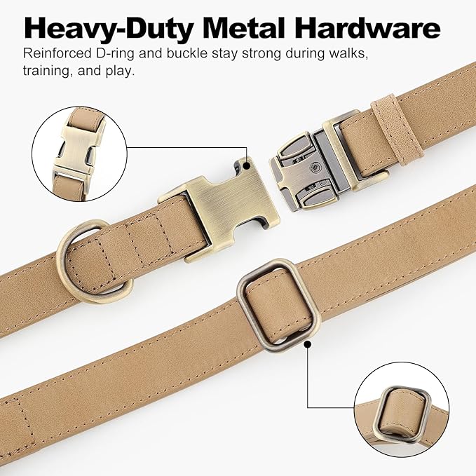 Plutus Pet Genuine Leather Dog Collar – Adjustable Pet Collar with Quick Release Metal Buckle, Soft Real Leather for Small Medium Large Dogs, Heavy Duty & Skin-Friendly (Beige, M)