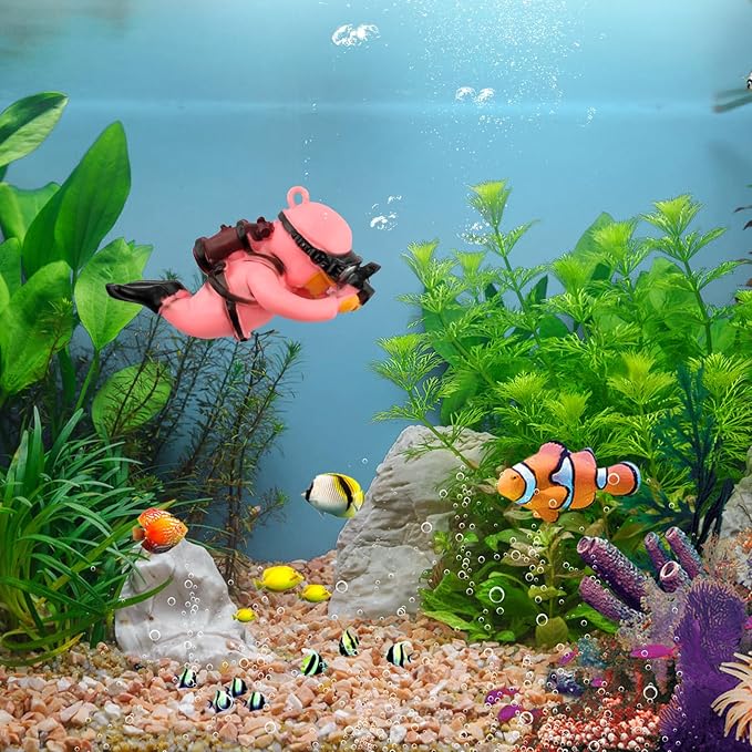 onesimcr Floating Fish Tank Decorations, Aquarium Decorations, Lovely Diver Fish Tank Decorations, Floating Device Fish Tank Accessories，Suitable for All Kinds of Fish Tanks(Pink)…