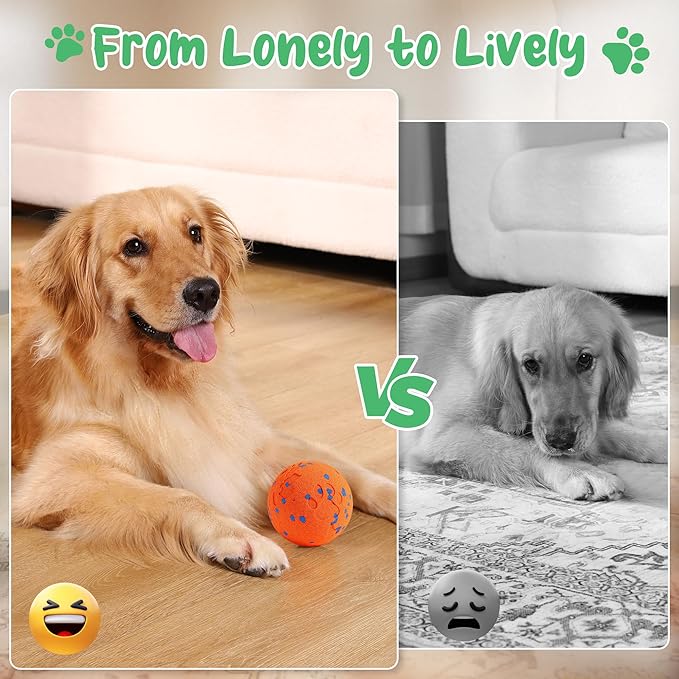 Smart Interactive Dog Toys,Vibrating Dog Ball,Electric Dog Chew Toys for Medium and Large Dogs,Chew-Proof Shell,Automatic Moving/Bouncing/Rotating, E-TPU Material,Ip68 Waterproof