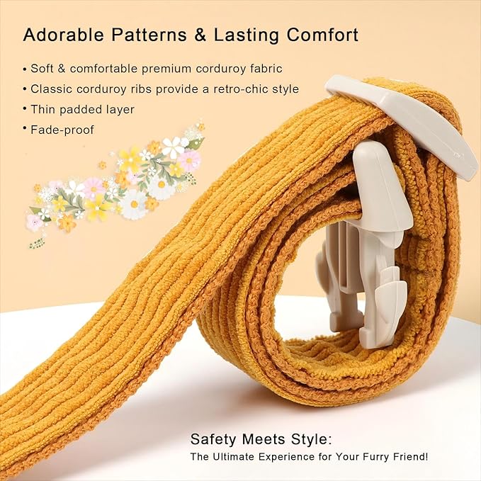 Cute Corduroy Dog Collar - Mustard Yellow Adjustable Dog Collars for X-Large Dogs 80+lbs, Fade-Proof with Secure Snap & Little Charm, Christmas Birthday Gift, XL