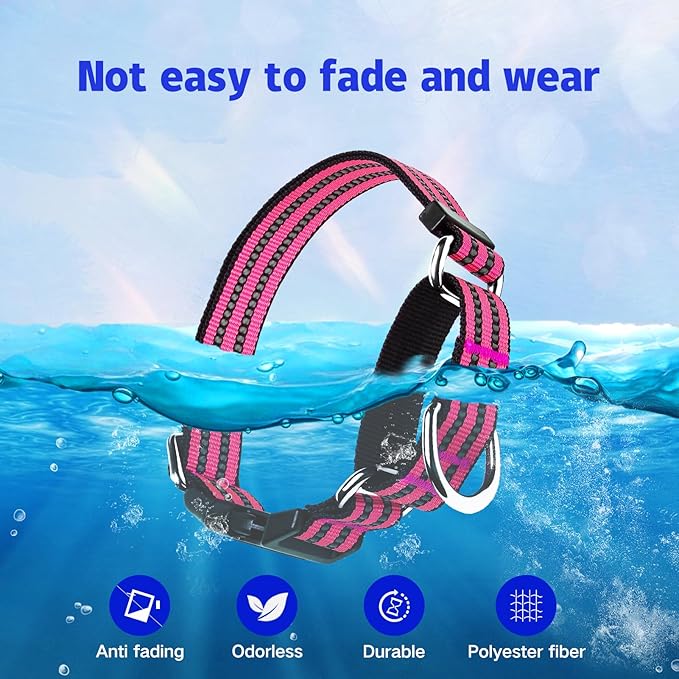 Martingale Dog Collar, Adjustable Nylon Reflective Collar with Quick Release Buckle (Hot Pink, Large)