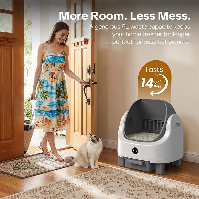 OROLEY Open-Top Automatic Cat Litter Box, Self-Cleaning Litter Box with APP Monitoring, 96L Extra Large Capacity, Odor Control System, Infrared Safety Protection, Litter Box for Multiple Cats (Gray)