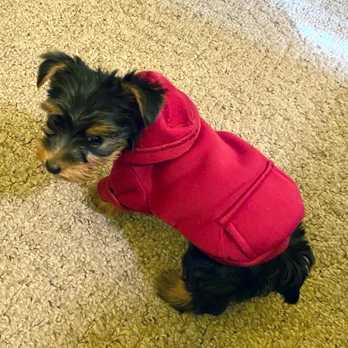 Jecikelon Winter Dog Hoodie Sweatshirts with Pockets Warm Dog Clothes for Small Dogs Chihuahua Coat Clothing Puppy Cat Custume (Wine red, X-Small)