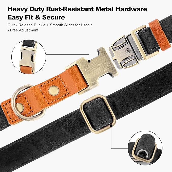 Plutus Pet Genuine Leather & Hemp Dog Collar – Adjustable Heavy Duty Pet Collar with Quick Release Metal Buckle, Soft & Stylish for Puppy and Small, Medium, Large Dogs (Black, XS)