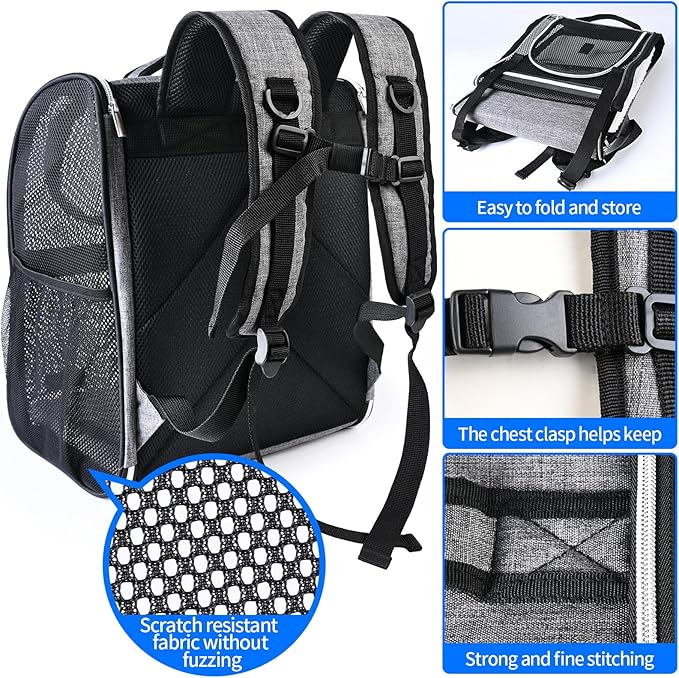 BAGLHER Pet Carrier Backpack, Ventilated Design, Pet Travel Backpack with Comfortable Shoulder Straps, Thicker Bottom Support, Two-Way Entrance Pet Carrier Backpack, Black