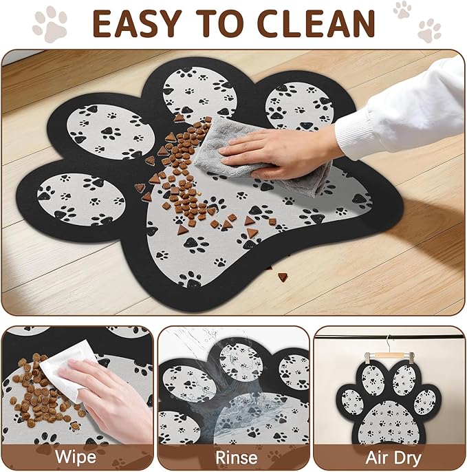 Dog Food Mat for Bowls, Absorbent Quick Dry Dog Cat Mats for Food and Water, Non-Slip Backing Pet Mat Pet Supplies - Black 15.74 inch