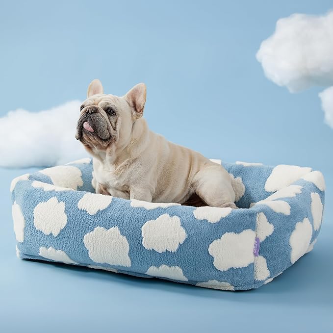 LE SURE Cute Dog Bed for Medium Dogs - Washable Pet Beds,Cozy Rectangle Orthopedic Sofa with Jacquard Shaggy Plush & Anti Slip Bottom,30x24x8inches