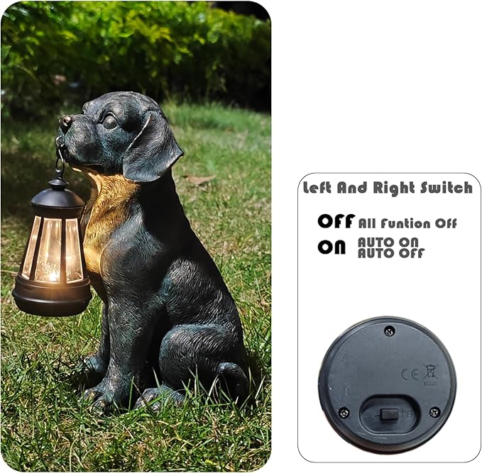 Solar Resin Dog Statue - Garden Art Figurine Dog for Yard Patio Lawn Balcony Decor, Home Houses Holiday Lighting, Outdoor Decoration, Unique Birthdays Ideal Gifts for Mom Grandma Women Wife Sister