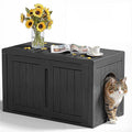 Cat Litter Box Enclosure,Multi-Functional Hidden Litter Box Furniture Cabinet with Adjustable Partition & Side End Table, Indoor Outdoor Cat House with Double Doors,Easy to Clean & Assemble, Black