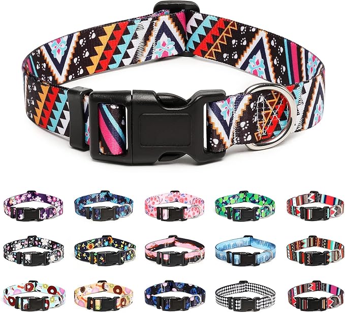 Mercano Adjustable Dog Collar - Special Design Patterns, Soft Nylon Comfortable Durable Pet Collar for Small Medium Large Dogs (M, Ethnic Pink)