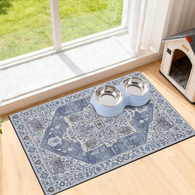 famibay Dog Food Mat, Absorbent Cat Dog Mats for Food and Water, No Stains Quick Dry Pet Cat Bowl Mats with Non Slip Backing, Boho Pet Feeding Mat for Floor Waterproof 16"x24"