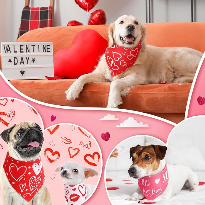 Weewooday 50 Pcs Valentines Dog Bandanas Bulk for Dogs Soft Bibs Adjustable Triangle Pet Bandana for Small Medium Large Costume(Heart Pattern, 25.6 x 17.7 x 17.7 Inch)