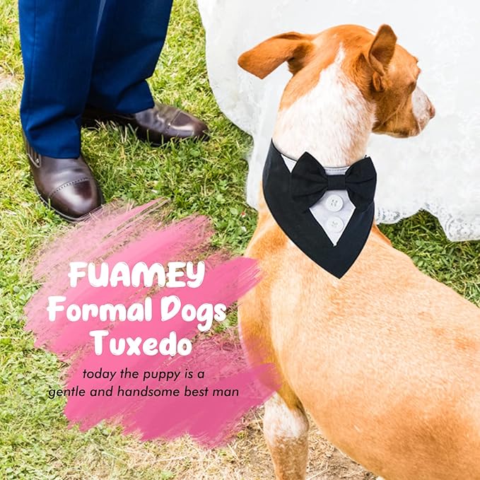 FUAMEY Dog Tuxedo for Large Dogs,Dog Formal Suit Dogs Attire Pet Bow Tie Puppy Party Costumes Cat Tux Outfits Pets Bandana Cosplay Adjustable Bowties Wedding Birthday Valentines Black L