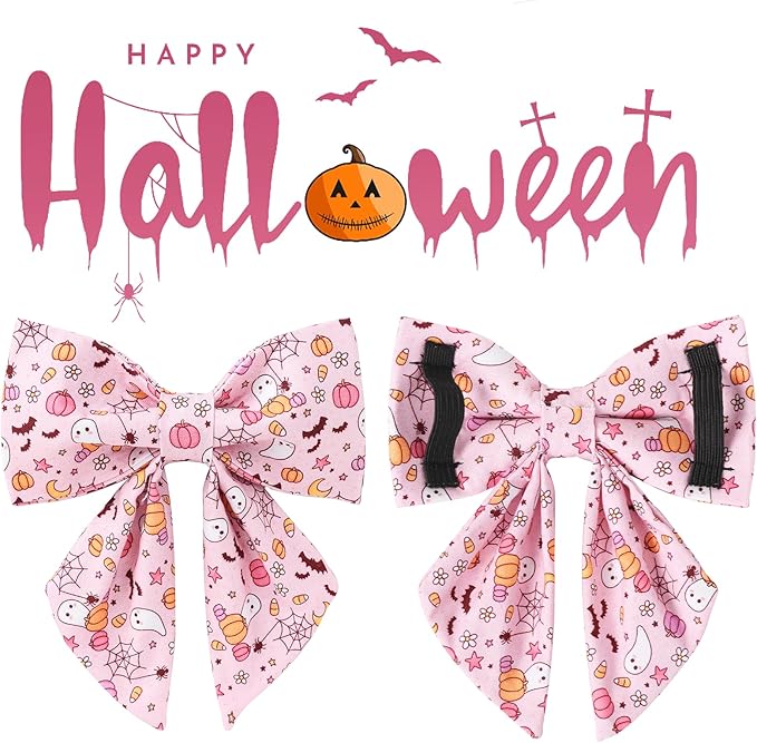 Halloween Dog Collar with Flower, Pink Halloween Puppy Flower Collar with Adjustable Metal Buckle,Fancy Halloween Dog Collar Bowtie Gift for Girl Boy Dog,M