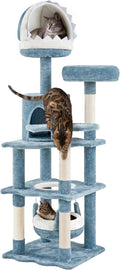 Yaheetech 61in Tall Ocean-Themed Cat Tree, Multi-Level Cat Tower with Shark's Mouth-Shaped Nest, Fish-Shaped Platform, Sisal Scratching Posts, Plush Pet Bed Furniture as Kitty Activity Center
