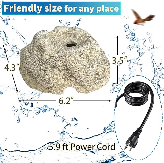 SAC SMARTEN ARTS Fountain for Bird Baths for Bird Bath Fountain with 7.5W Water Pump Resin Granite Rock Water Feature for Garden Patio Lawn Hummingbird Birdbath Fish Tank and Aquariums