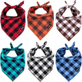 Buffalo Plaid Dog Bandanas Fall Christmas Classic 6PCS Dog Gifts Red Blue Green Orange Black Brown Scarf Adjustable Kerchief for Small Medium Large Cats Puppy