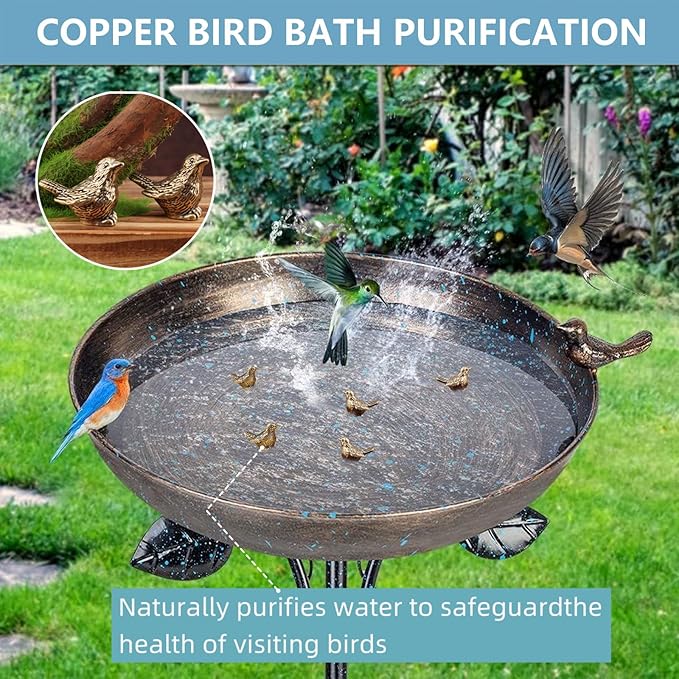 5 Pcs Mini Brass Bird Shape Copper Bath Disk Birdbath Cleaner Purification Physical, All-Season Safe Clean Water Solution, Fit for Outside Birdbaths, Outdoors Bowl, Garden Decor