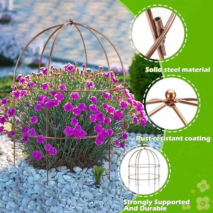 NNG 26 Inch Bird Cage Plant Support, Metal Grow Through Flower Trellis Cage with Dome Top, Garden Plant Support for Peonies Hydrangeas Tomatoes and Climbing Vines