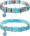 SOLMOONY Cute Cat Collar for Girl Boy,Colorful Breakaway Cat Collars with Bell 2 Pack，Adjustable Printed Nylon with Safety Buckles Kitten Collar (Fox)