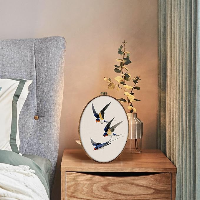 DILSJ Vintage Swallow Bird Oval Wall Art Decor, Rustic Nature Bird Canvas Wall Art Framed, Watercolor Japanese Swallow Hanging Decorations for Home Living Room Bedroom, 11x8.5 Inch