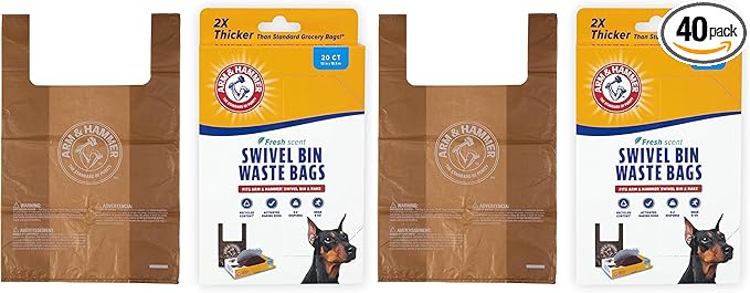 Arm & Hammer Heavy Duty Pet Waste Bags for Swivel Bin & Rake Dog Pooper Scooper,Refill Bags (Packaging May Vary),(Pack of 40)