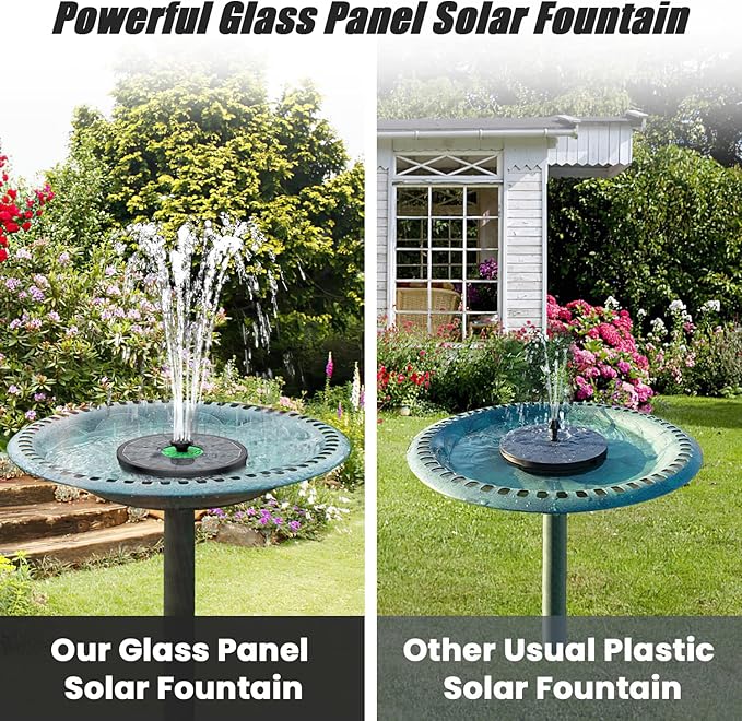 Yzert Solar Fountain Full Glass Panel No Battery, 3.5W Solar Bird Bath Fountains with 4 Fixed Rods & 7 Nozzles, Solar Fountain Pump for Bird Bath, Garden, Pond, Pool, Patio -Black Panel