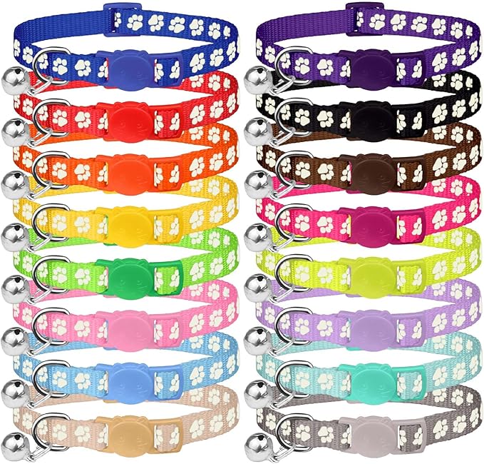 16 PCS Breakaway Cat Collars,Kitten Collar with Bell Cat Collars for Boy Girl Cats Breakaway Collar for Cats Glow in The Dark 6-9 Inch