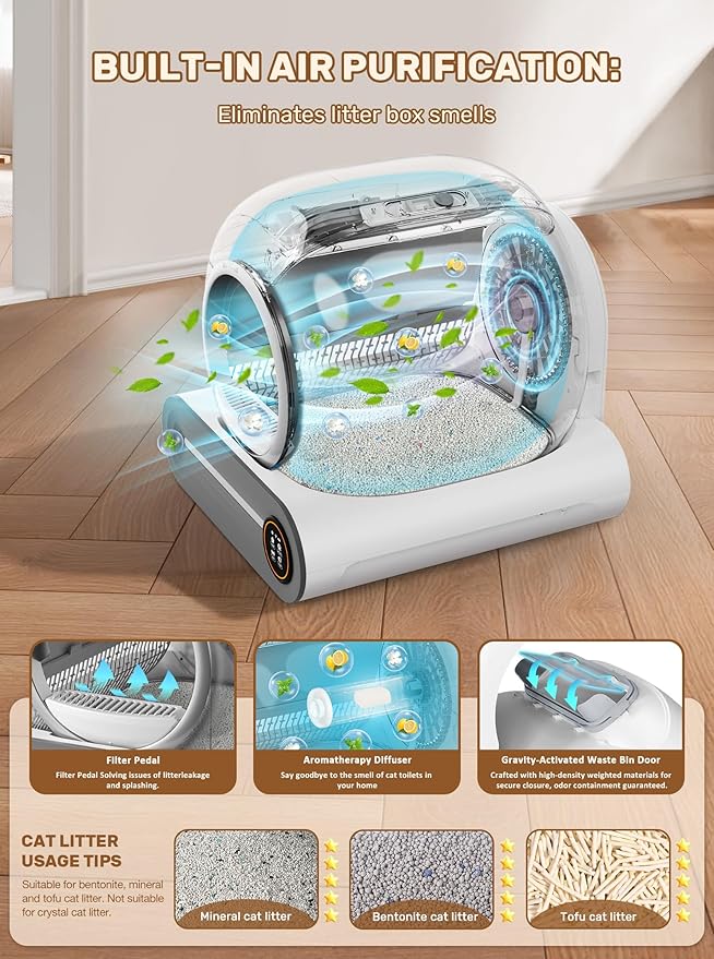 Automatic Litter Box, (2026) Multi-Function Upgrade Robot Self Cleaning Litter Box for Multiple Cats, 65L+9L Extra Large, APP Control, Deodorization, 3 Rolls Litter Bag Liners, 1 Odor Eliminator