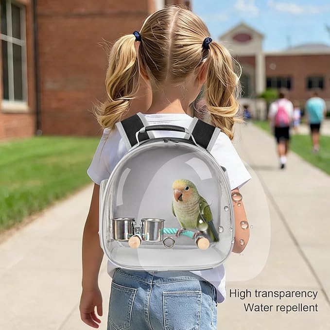 Small Bird Travel Backpack Carrier Cage with Cups, Backpack to Transport Backpack Carrier with Clamp Cups Stand Perch for Parakeet Cockatiel Budgies Vet Carry Book Bag Black