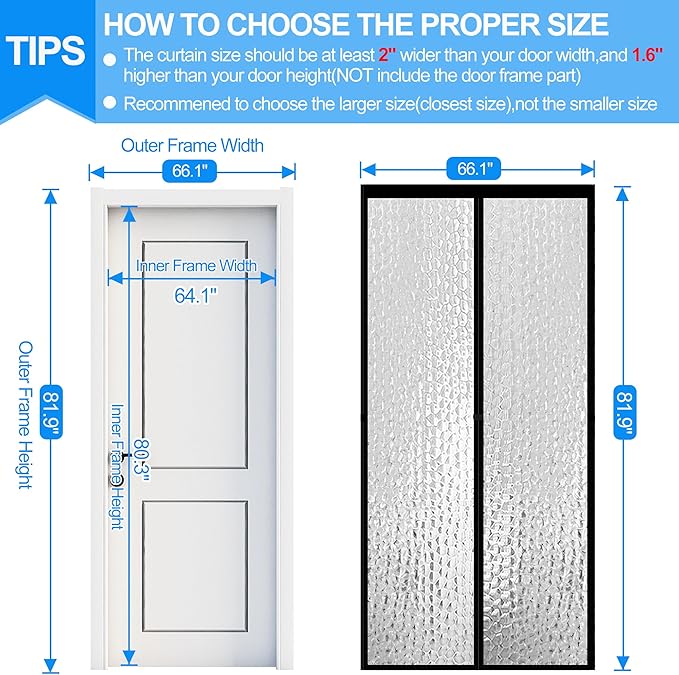 RELIANCER Magnetic Thermal Insulated Door Curtain,Waterproof EVA Door Cover,Fit Doors Size Up to 64"x80",Temperature Protection Insulated Doorway Curtain Partition,Patio Self-Closing Doors Net Screen