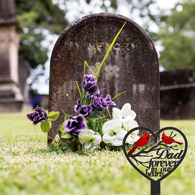 Dad Grave Decorations for Cemetery, Metal Sympathy Memorial Stakes for Loss of Father, Cardinal Cemetery Decorations for Grave Outdoors Yard Garden(12 X 7.5 Inches)