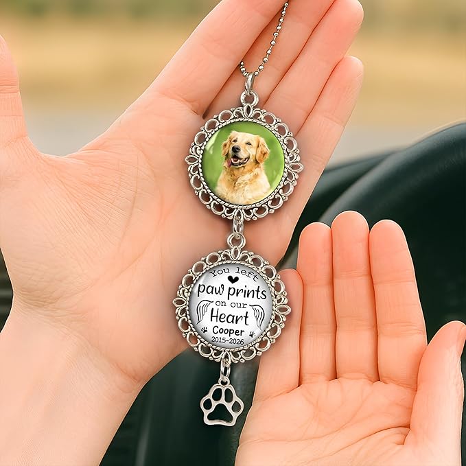 Hyturtle Personalized Pet Memorial Car Hanging Ornament - Custom Photo Pet Memorial Gift Rearview Mirror Hanging Accessories -Dog Remembrance Gifts - Loss of Dog Sympathy Gift - Car Memorial Gifts
