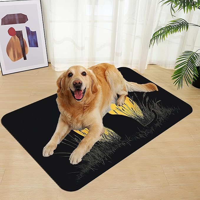 Giner Cat Moon Pet Food Mat for Cats and Dogs–Christmas Stocking Absorbent Quick Dry Feeding Placemat, Non Slip Rubber Base, Waterproof Bowl Mat for Indoor Use, Pet Supplies 16"x24"