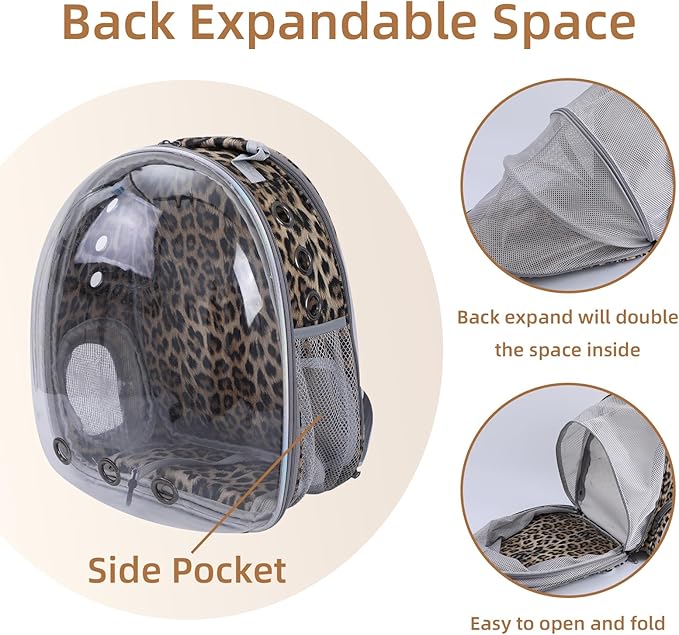Cat Backpack Carrier Back Expandable Bubble Pet Carrier Backpack for Large Cat, Kitten and Dog, Designed for Hiking, Travelling and Outdoor Use (Back Expandable-Animal)
