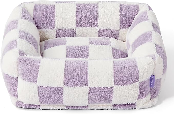 LE SURE Cute Dog Bed for Small Dogs & Cats- Washable Puppy Beds,Cozy Rectangle Orthopedic Pet Sofa with Jacquard Shaggy Plush & Anti Slip Bottom,20x19x6inches
