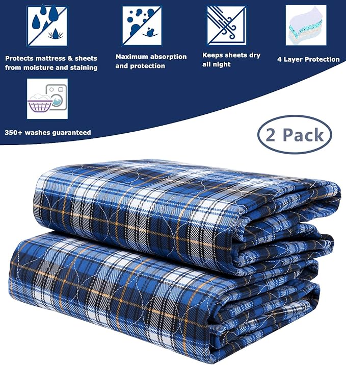 Non-Slip Bed Pads for Incontinence Washable (36" x 34"|2 Pack),Waterproof Bed Pads,Adult Washable Incontinence Bed Pads for Adults,Dog,Kids