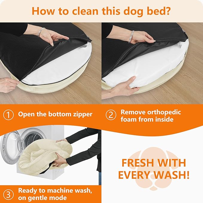 Dwanton Orthopedic Dog Bed for Medium Dogs with Gel Memory Foam, Waterproof Dog Sofa, Washable Pet Bed with Four Sided Bolster Cushion, Removable Cover & Non-Slip Bottom, 35", Beige
