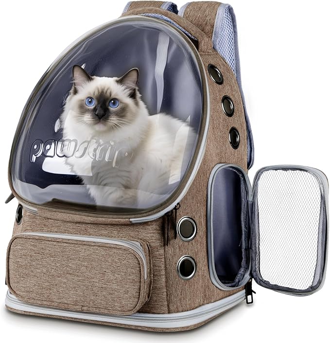 Pawstrip Cat Backpack Carrier with Large Space Bubble Window, Airline Approved Breathable Pet Carrier for Small Dogs Cats up to 15lbs, Foldable for Travel Hiking & Outdoor Use