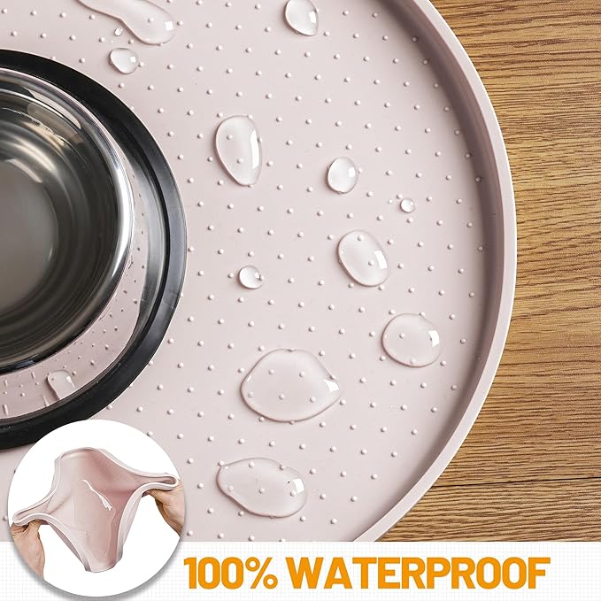 Hubulk 100% Waterproof Silicone Pet Feeding Mat with Raised Edge for Food and Water, Dog Bowl Mats, Cat Bowls Placemat with High Lip Protects Floor for Cats and Dogs (White Sand, 16" L x 10" W)