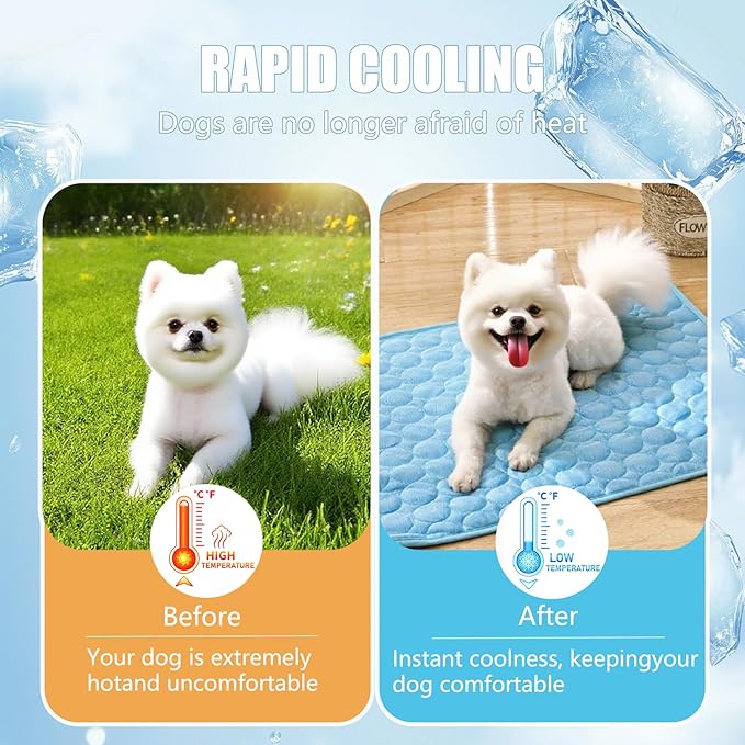 Upgraded Dog Cooling Mat, Pet Cooling Mats, Washable & Portable Pet Soft Pad, Foldable & Non-Slip Dog mats, Indoor Outdoor Uses in Kennel, Bed, Sofa or Car(Blue, M: 62×50 cm | 24×20 inch)