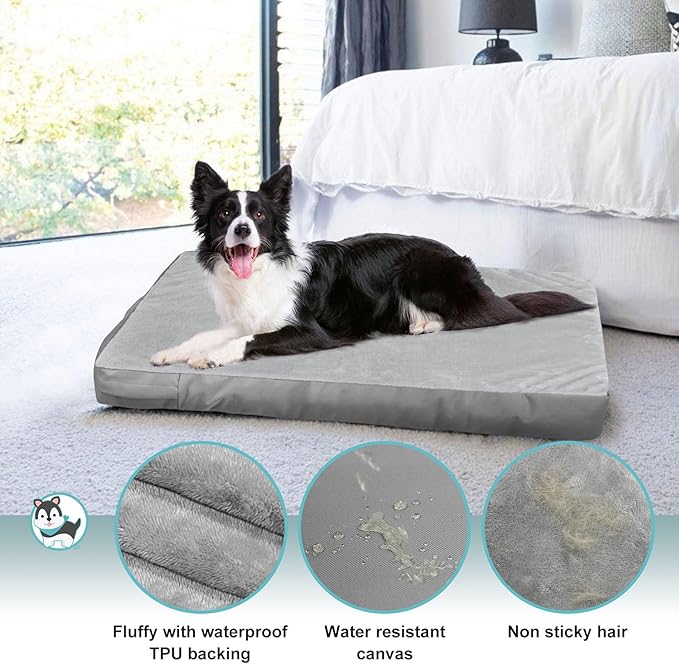Explore Land Waterproof Dog Bed Cover Machine Washable Fluffy Dog Bed Replacement Cover for 54 Inch Crate, 54Lx36Wx4H inch, Gray