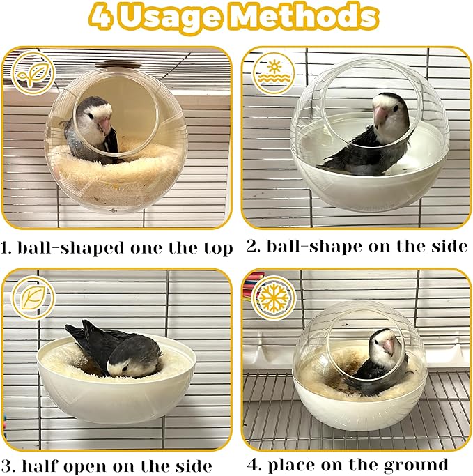 Bird Nest for Cage Bite-Resistant, Washable Clear Observation Small Bird House Hanging, Warm Birds Bed Plush Hut, Parakeet Nest to Lay Eggs Breeding Sleeping for Parrot Budgie Lovebird Canary