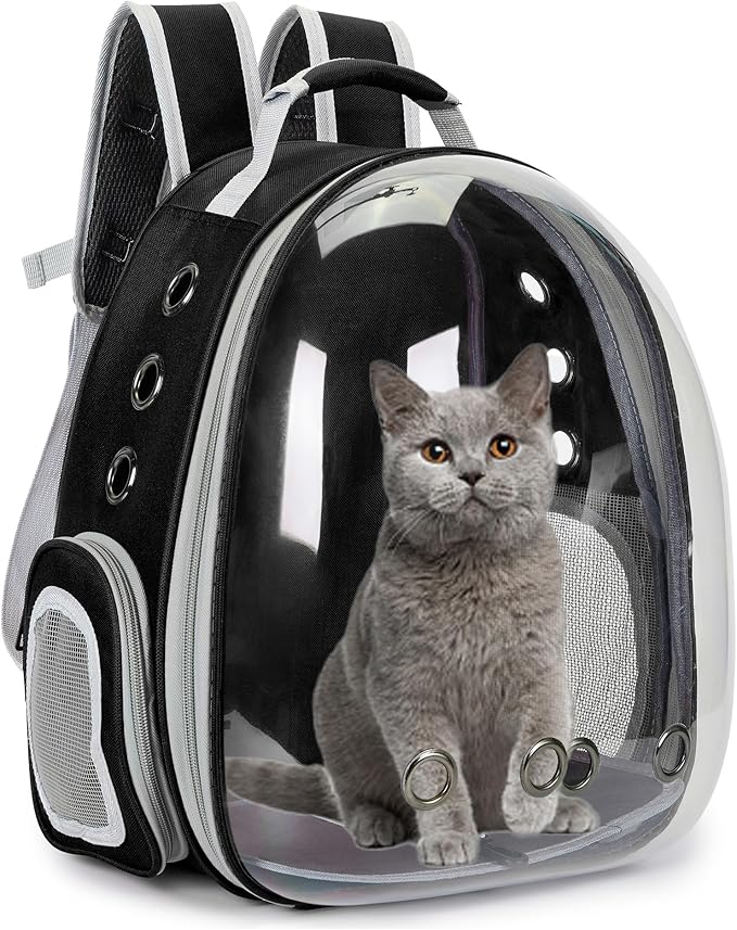 Cat Bubble Backpack Carrier for Small Medium Dogs Cats Carrying Bag, Airline Approved Pet Travel Carrying Bag Dog Hiking Walking Outdoor Backpack (Black)