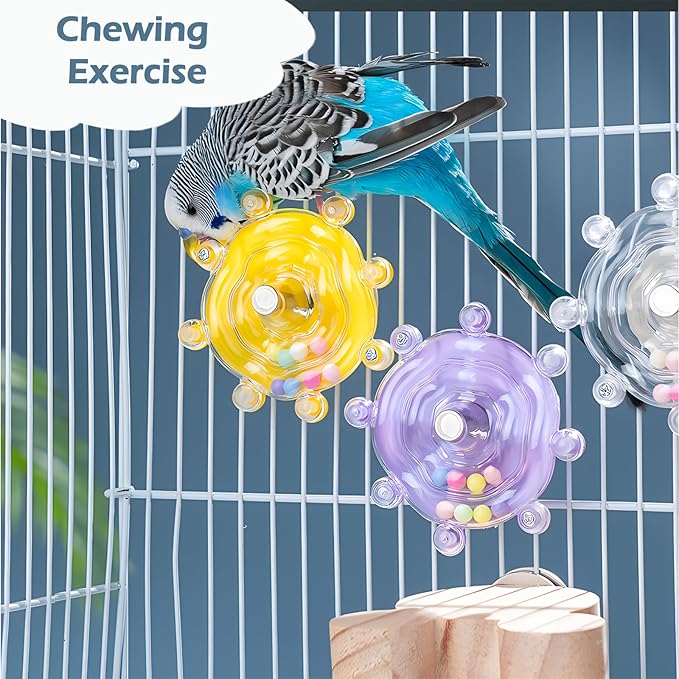 Bird Toys for Parakeets, Colorful Parakeet Toys Wheel, Interactive Spinner Rattle Parrot Toy, Cockatiel Toy for Bird Cage, Chewing Exercise for Conure, Budgies Enrichment Toys (2pcs, Rondom Color)