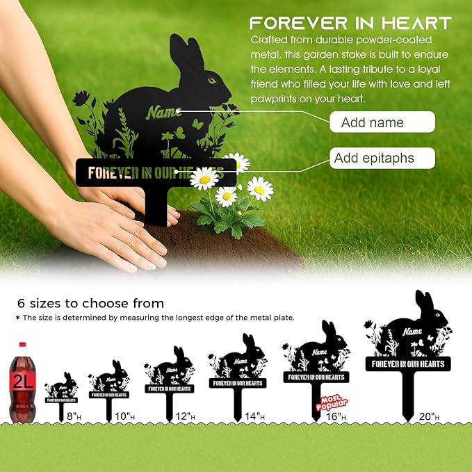 Personalized Rabbit Memorial Stakes – Metal Grave Markers for Rabbits, Sympathy Garden Decor Sign, Remembrance Flower Plaque, Pet Loss Gifts, Customized Rabbit Tombstone with Name