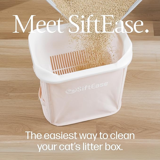 Cat Litter Sifter - SiftEase Sifting Litter Box Cleaner, Fast & Easy Scoop Free Cleaning, Large Sifter with Bin for Longer Lasting Litter (Pink)
